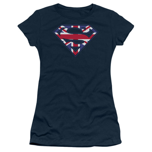 Superman - Great Britian Shield - Short Sleeve Junior Sheer - Navy T-shirt