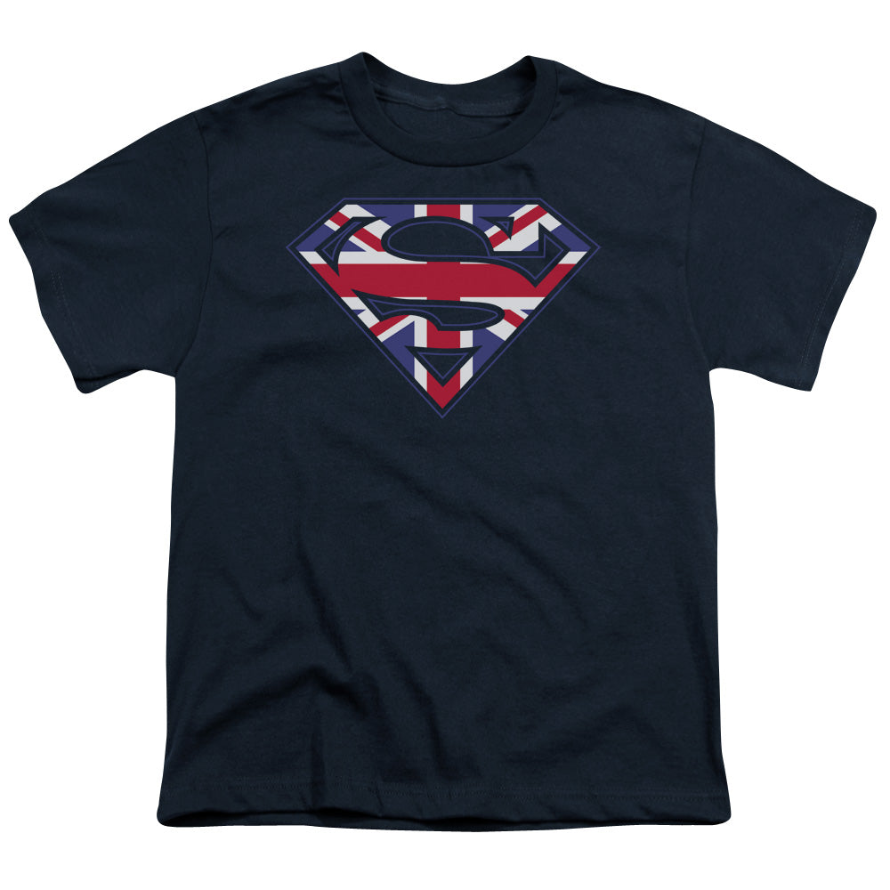 Superman - Great Britian Shield - Short Sleeve Youth 18/1 - Navy T-shirt