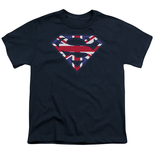 Superman - Great Britian Shield - Short Sleeve Youth 18/1 - Navy T-shirt