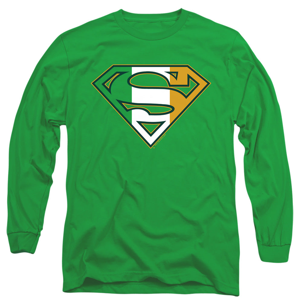 Superman - Irish Shield - Long Sleeve Adult 18/1 - Kelly Green T-shirt