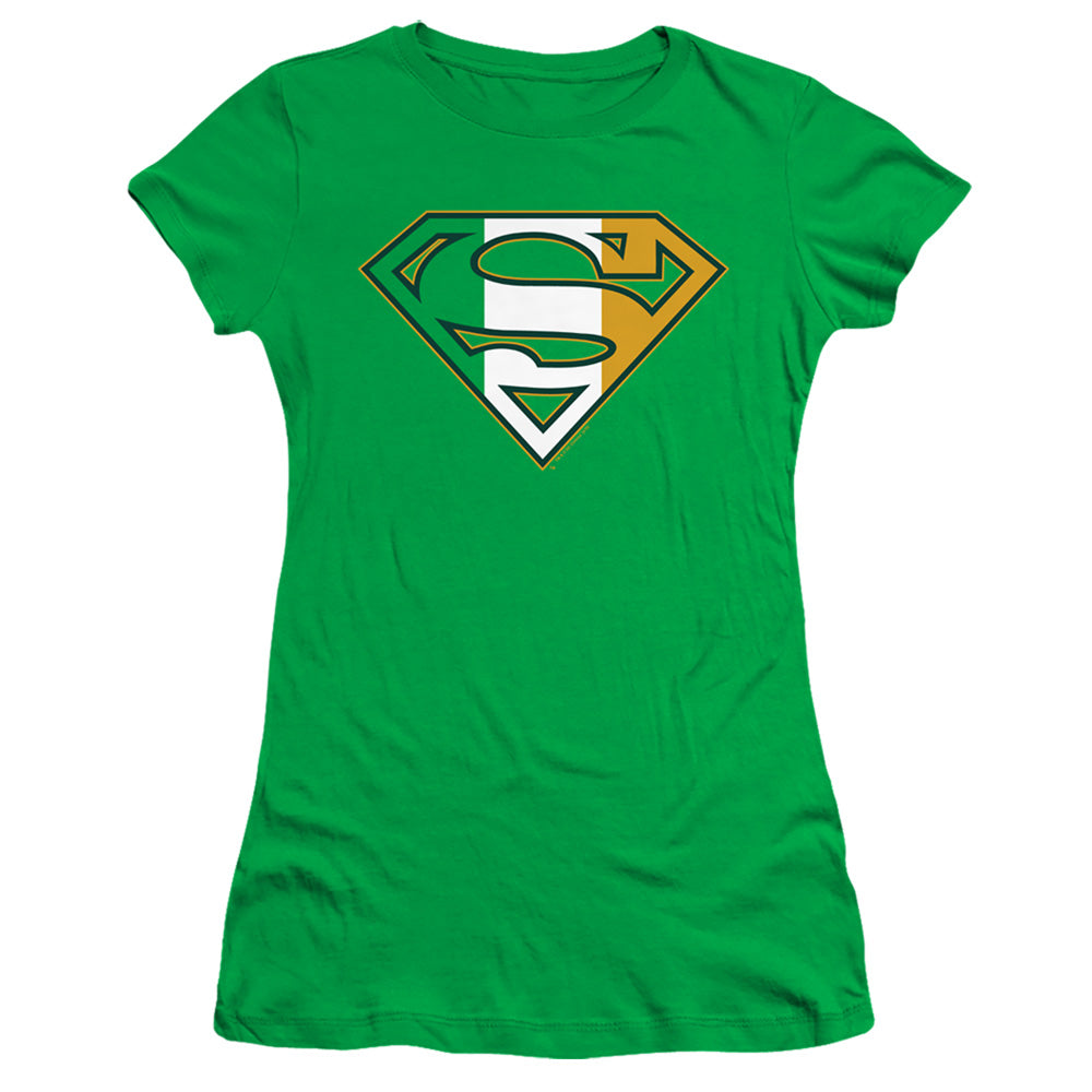 Superman - Irish Shield - Short Sleeve Junior Sheer - Kelly Green T-shirt