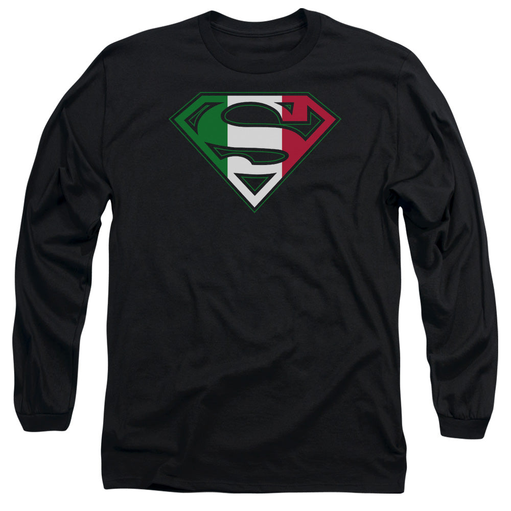Superman - Italian Shield - Long Sleeve Adult 18/1 - Black T-shirt