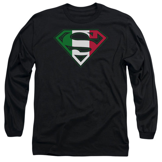 Superman - Italian Shield - Long Sleeve Adult 18/1 - Black T-shirt