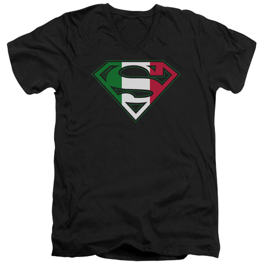 Superman - Italian Shield - Short Sleeve Adult V-neck - Black T-shirt