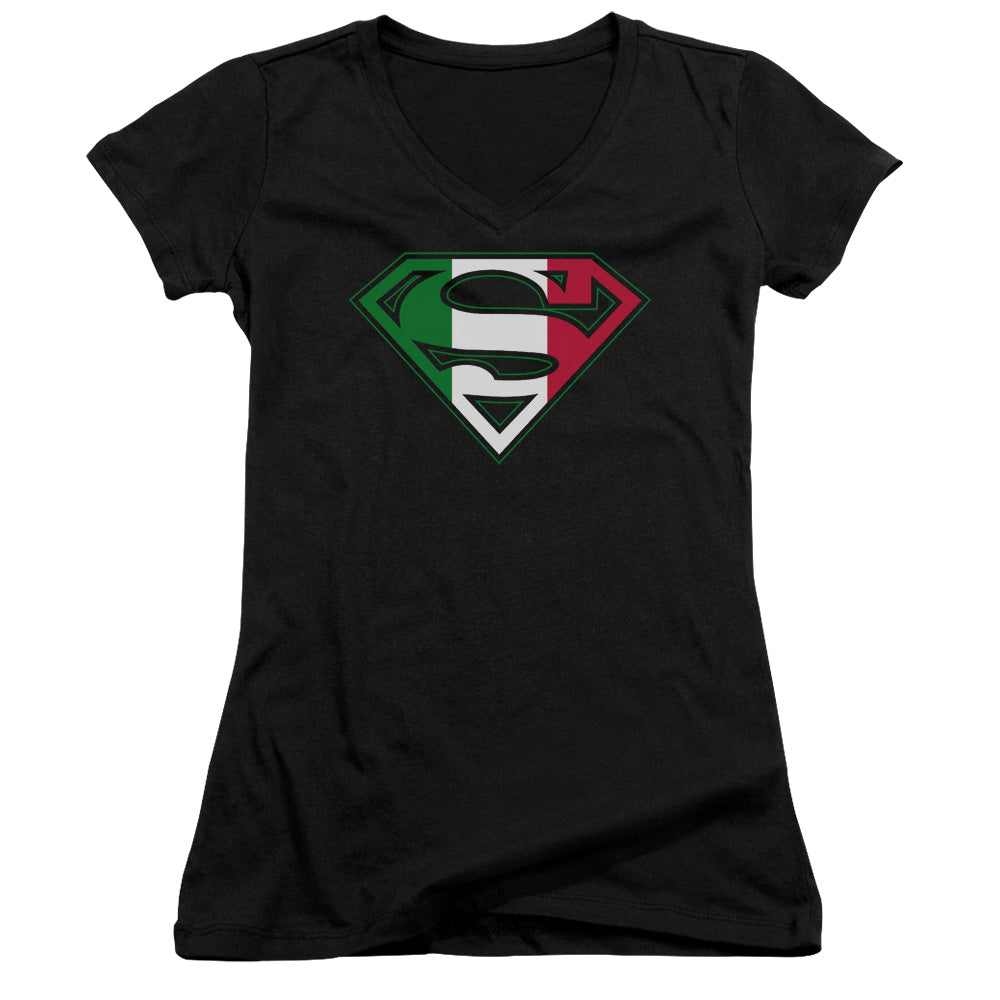 Superman - Italian Shield - Junior V-neck - Black