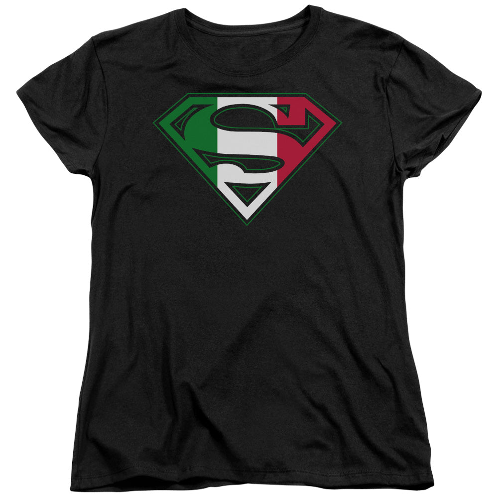 Superman - Italian Shield - Short Sleeve Womens Tee - Black T-shirt