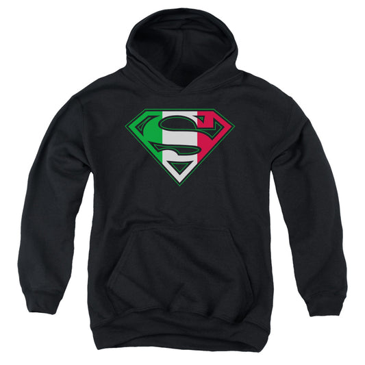 Superman Italian Shield-youth Pull-over Hoodie - Black