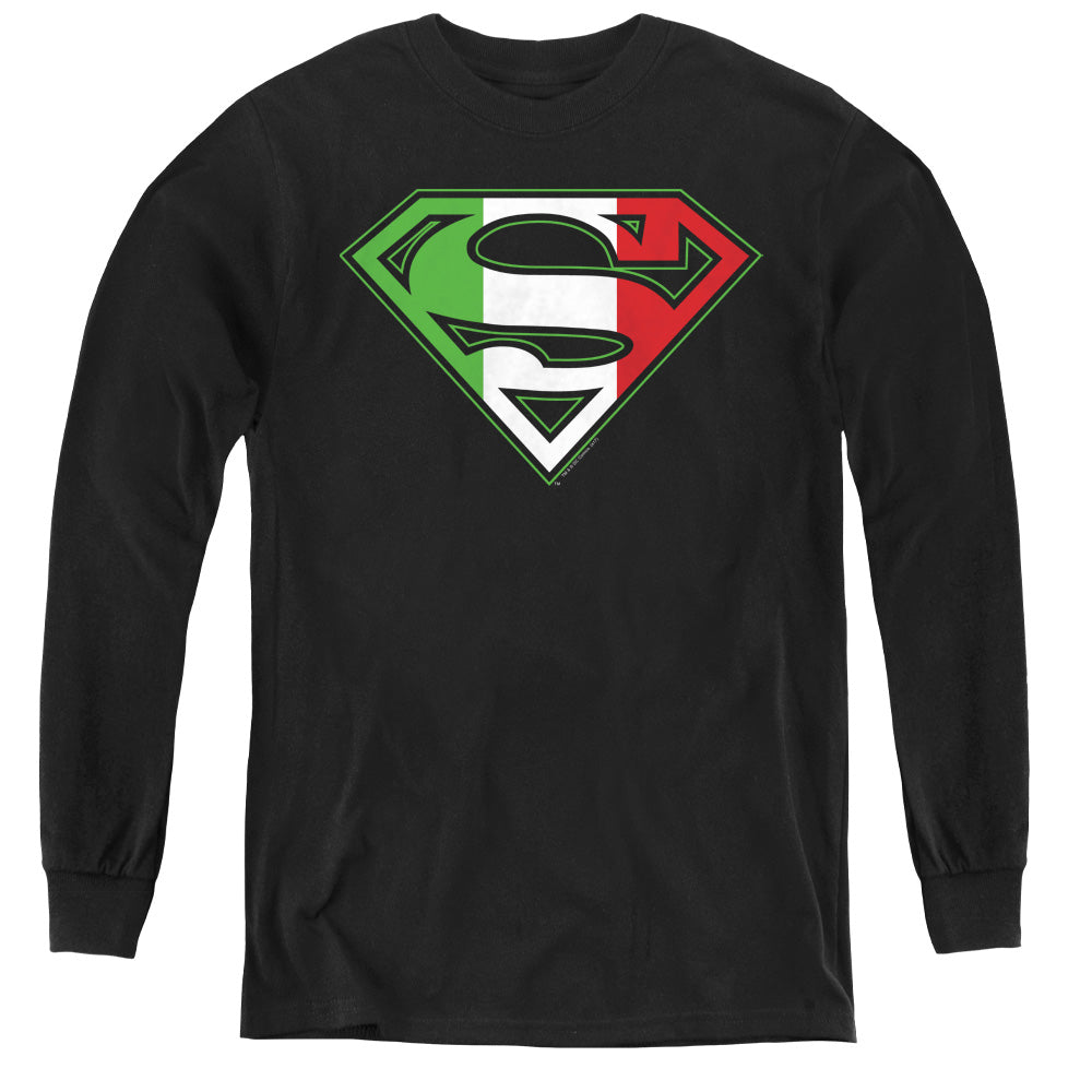 Superman - Italian Shield - Youth Long Sleeve Tee - Black