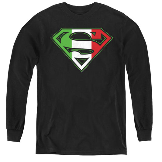 Superman - Italian Shield - Youth Long Sleeve Tee - Black