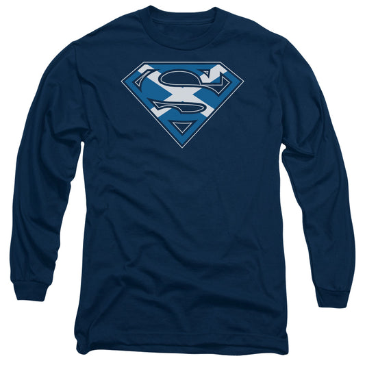 Superman - Scottish Shield - Long Sleeve Adult 18/1 - Navy T-shirt