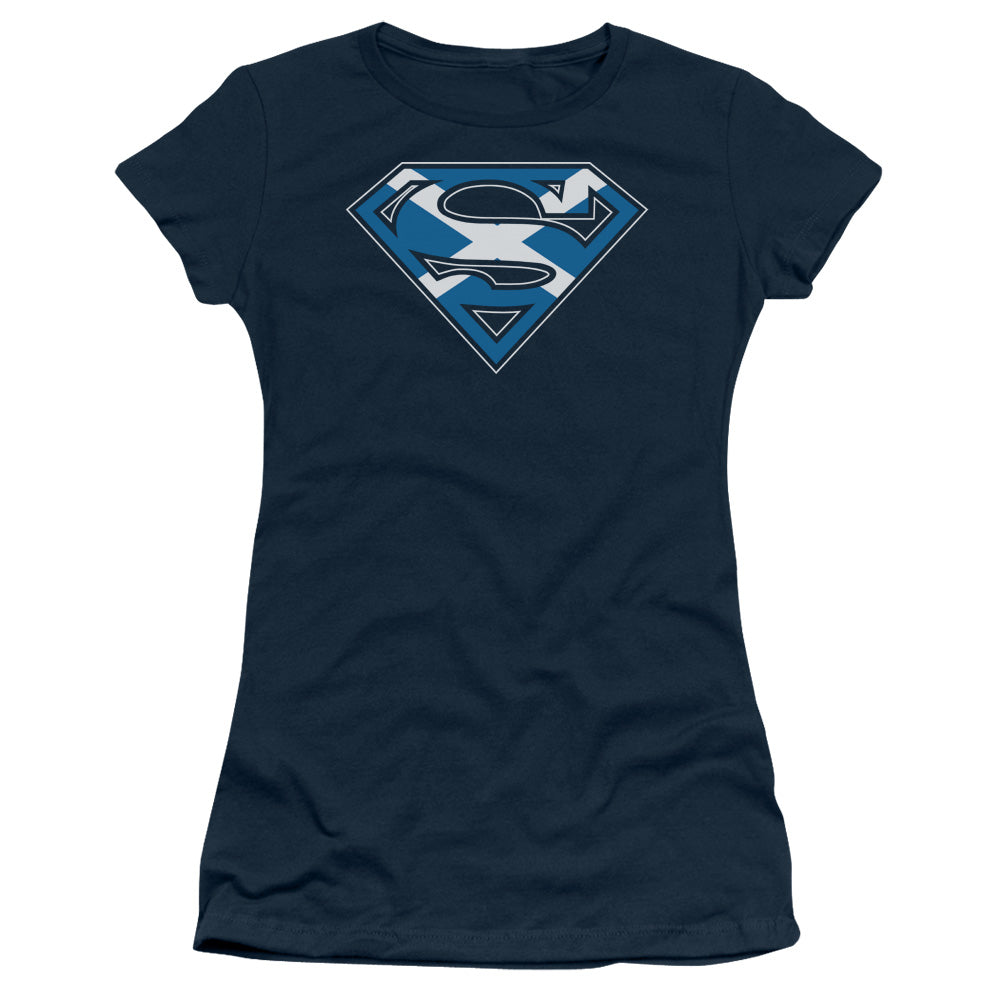 Superman - Scottish Shield - Short Sleeve Junior Sheer - Navy T-shirt