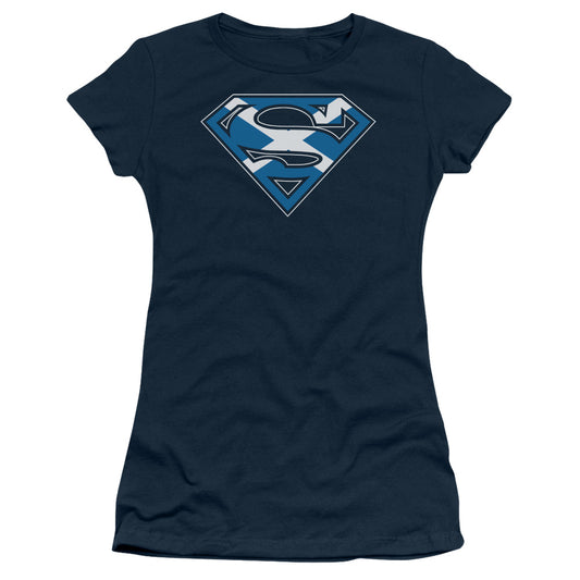 Superman - Scottish Shield - Short Sleeve Junior Sheer - Navy T-shirt