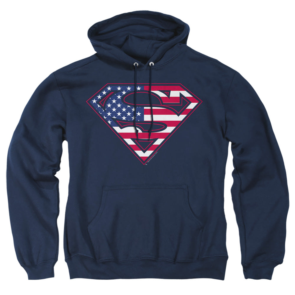 Superman - U S Shield - Adult Pull-over Hoodie - Navy