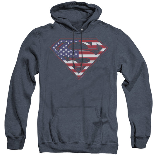 Superman - U S Shield - Adult Heather Hoodie - Navy