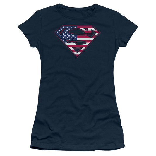 Superman - U S Shield - Short Sleeve Junior Sheer - Navy T-shirt