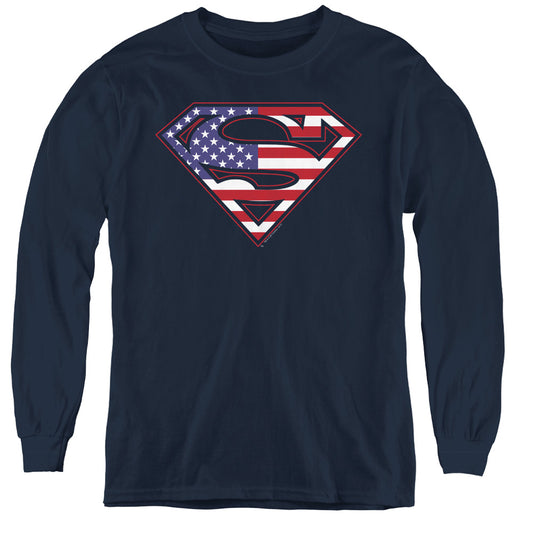 Superman - U S Shield - Youth Long Sleeve Tee - Navy