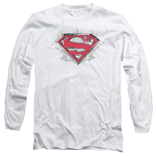 Superman - Hastily Drawn Shield - Long Sleeve Adult 18/1 - White T-shirt