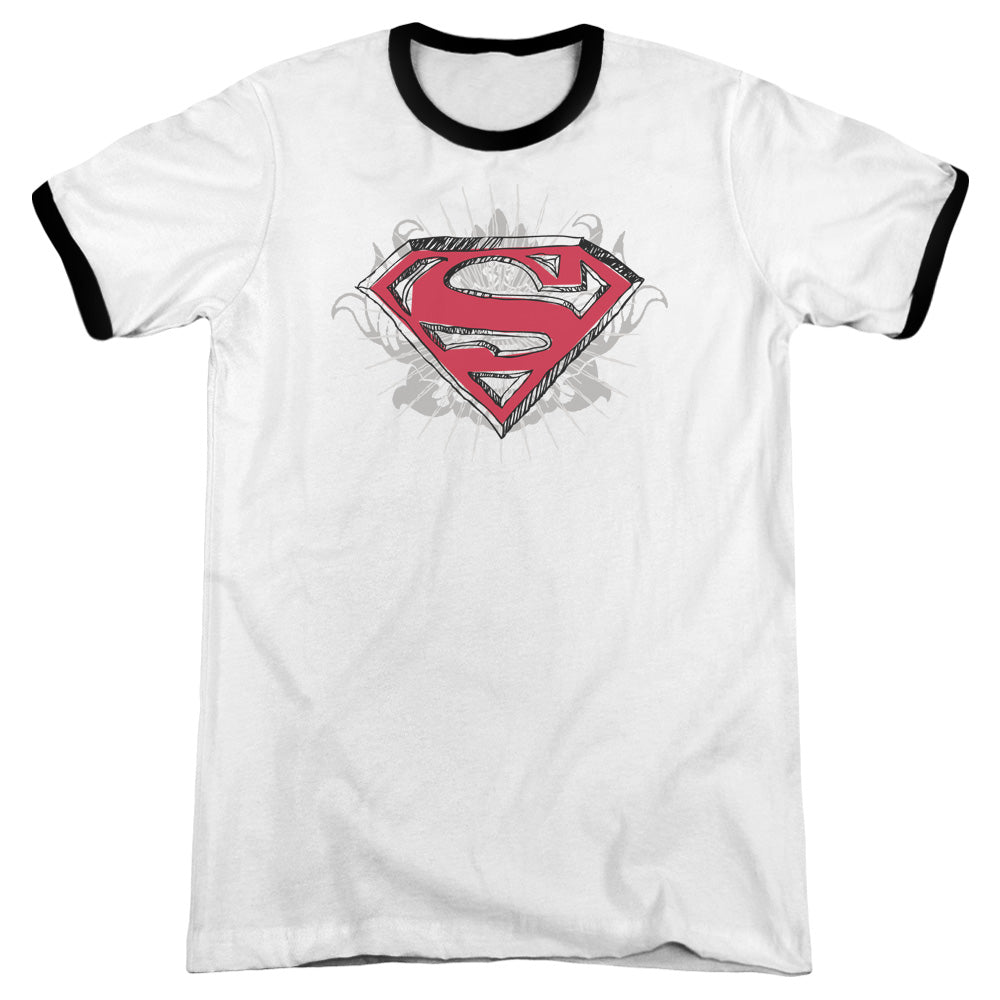 Superman - Hastily Drawn Shield - Adult Ringer - White/black