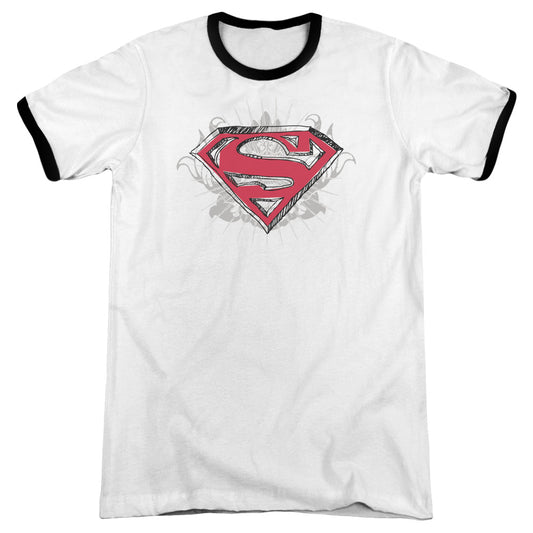Superman - Hastily Drawn Shield - Adult Ringer - White/black