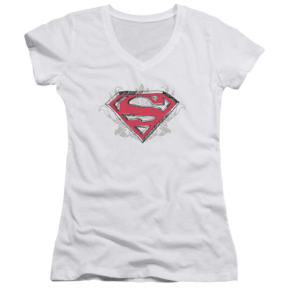 Superman - Hastily Drawn Shield - Junior V-neck - White