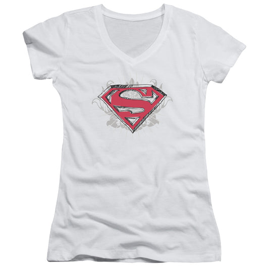 Superman - Hastily Drawn Shield - Junior V-neck - White