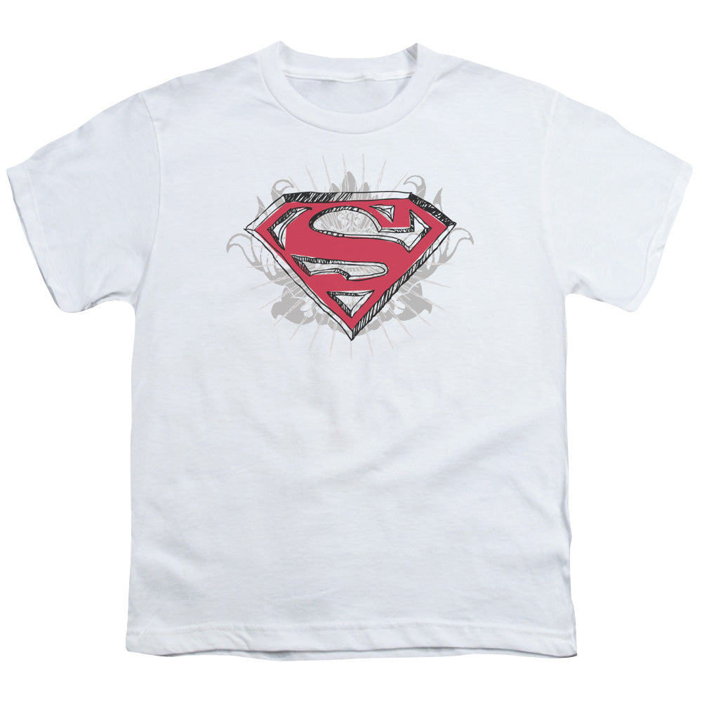 Superman - Hastily Drawn Shield - Short Sleeve Youth 18/1 - White T-shirt