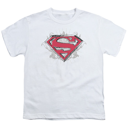 Superman - Hastily Drawn Shield - Short Sleeve Youth 18/1 - White T-shirt