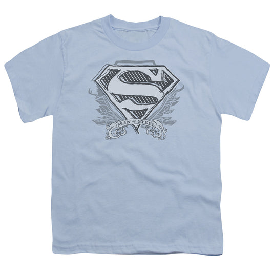 Superman - Sketchy Crest Shield - Short Sleeve Youth 18/1 - Light Blue T-shirt