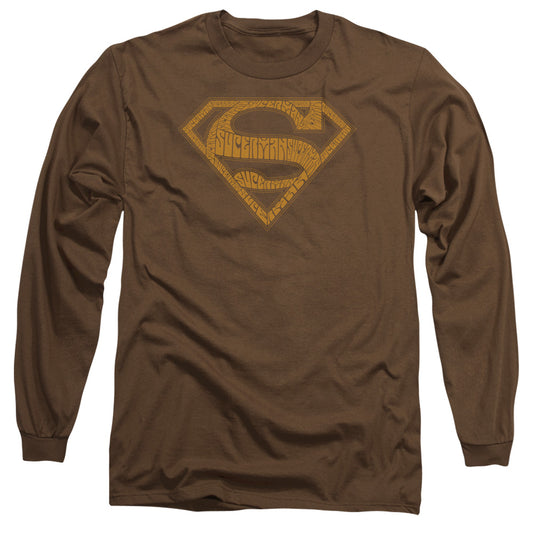 Superman - 60s Type Shield - Long Sleeve Adult 18/1 - Coffee T-shirt