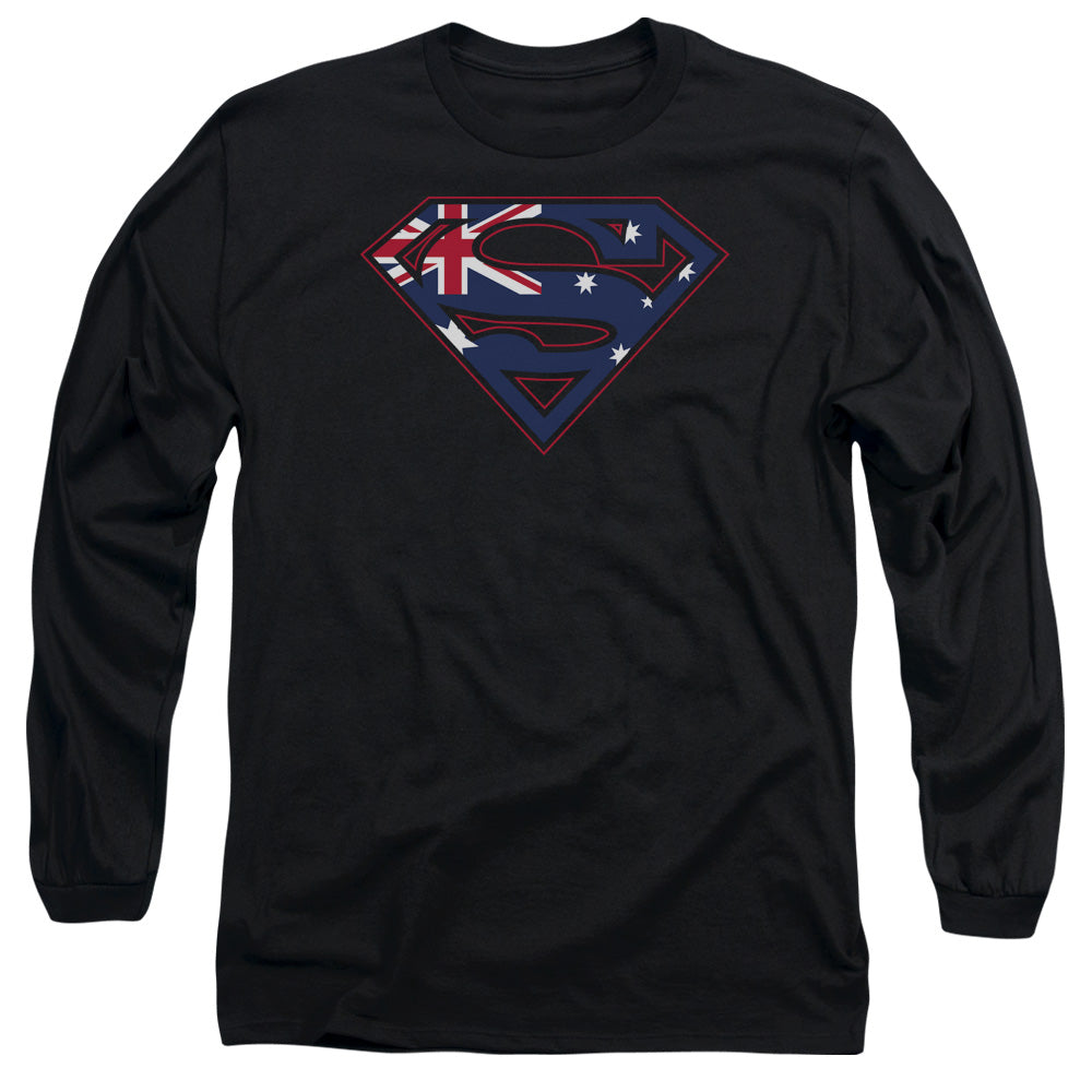 Superman - Australian Shield - Long Sleeve Adult 18/1 - Black T-shirt