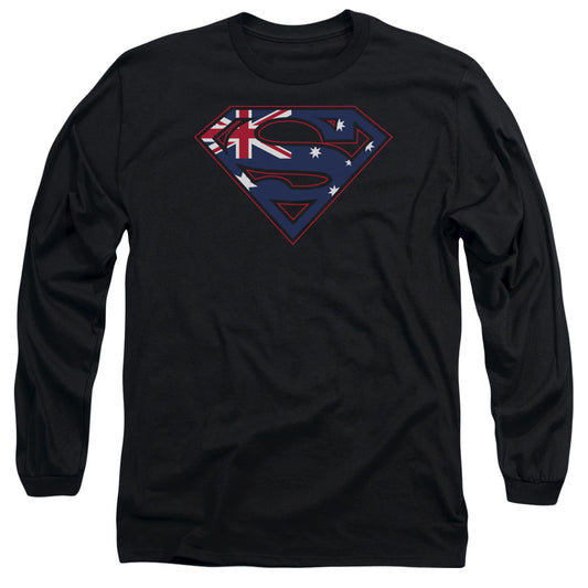 Superman - Australian Shield - Long Sleeve Adult 18/1 - Black T-shirt