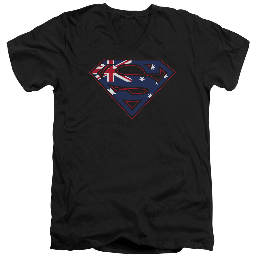 SUPERMAN AUSTRALIAN SHIELD - S/S ADULT V-NECK - BLACK T-Shirt