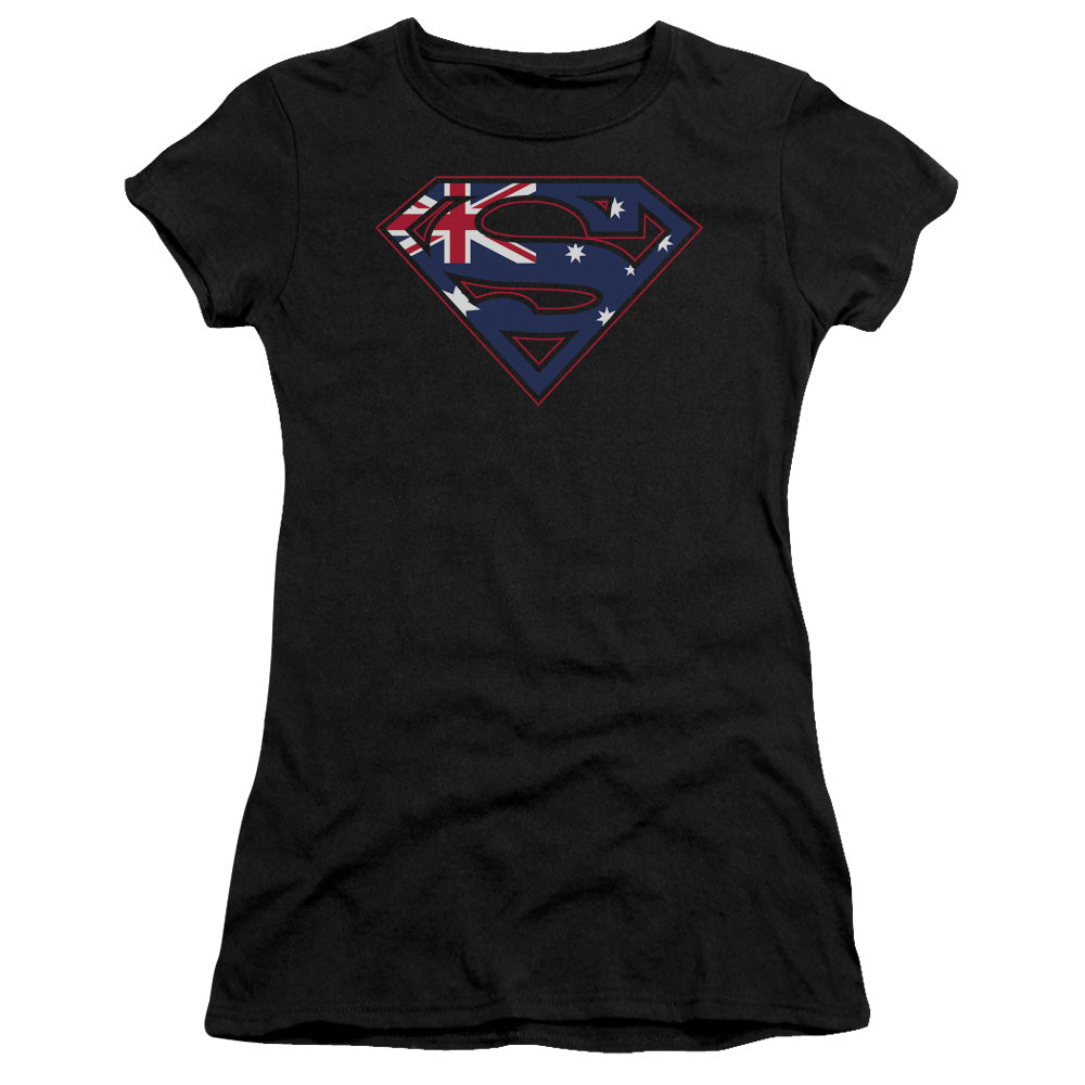 Superman - Australian Shield - Short Sleeve Junior Sheer - Black T-shirt