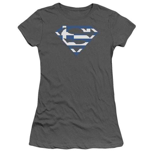 Superman - Greek Shield - Short Sleeve Junior Sheer - Charcoal T-shirt