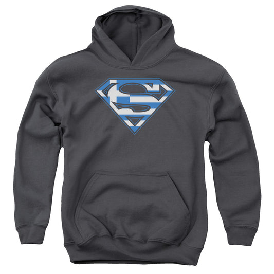 Superman - Greek Shield - Youth Pull-over Hoodie - Charcoal