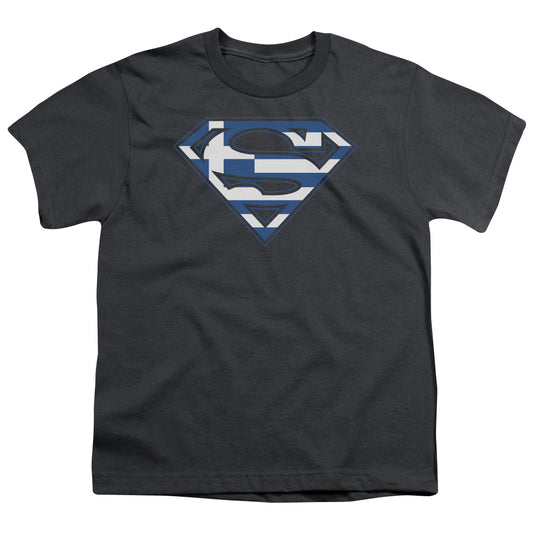 Superman - Greek Shield - Short Sleeve Youth 18/1 - Charcoal T-shirt