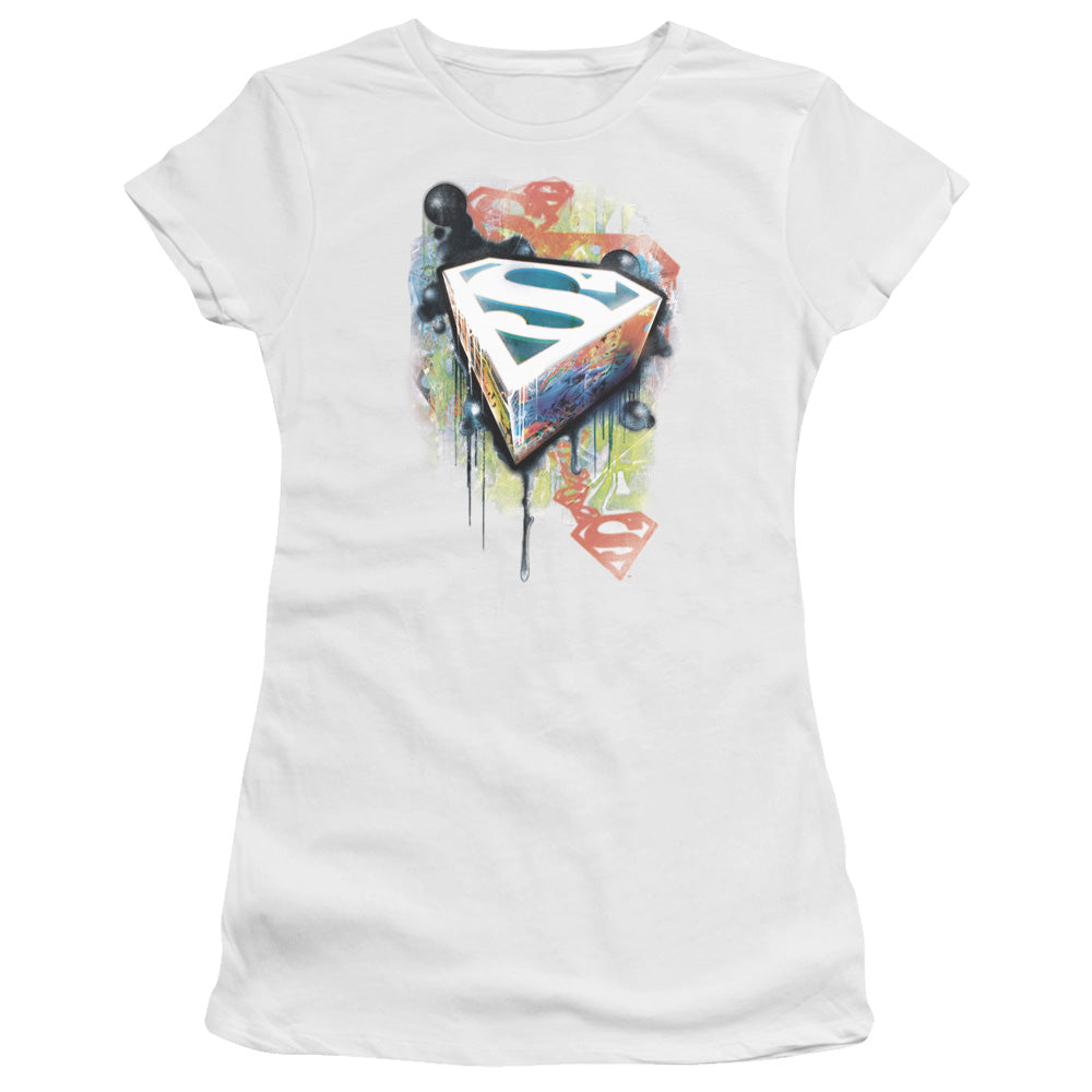 Superman - Urban Shields - Short Sleeve Junior Sheer - White T-shirt
