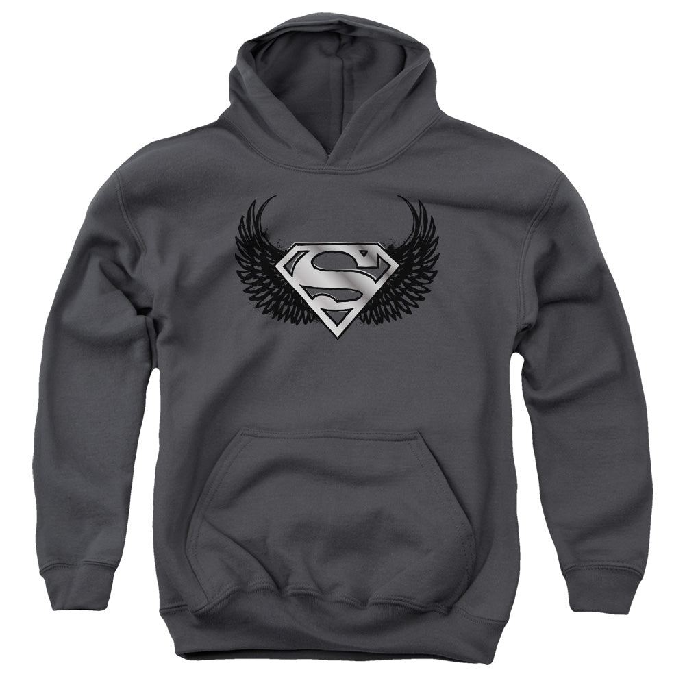 Superman - Dirty Wings - Youth Pull-over Hoodie - Charcoal