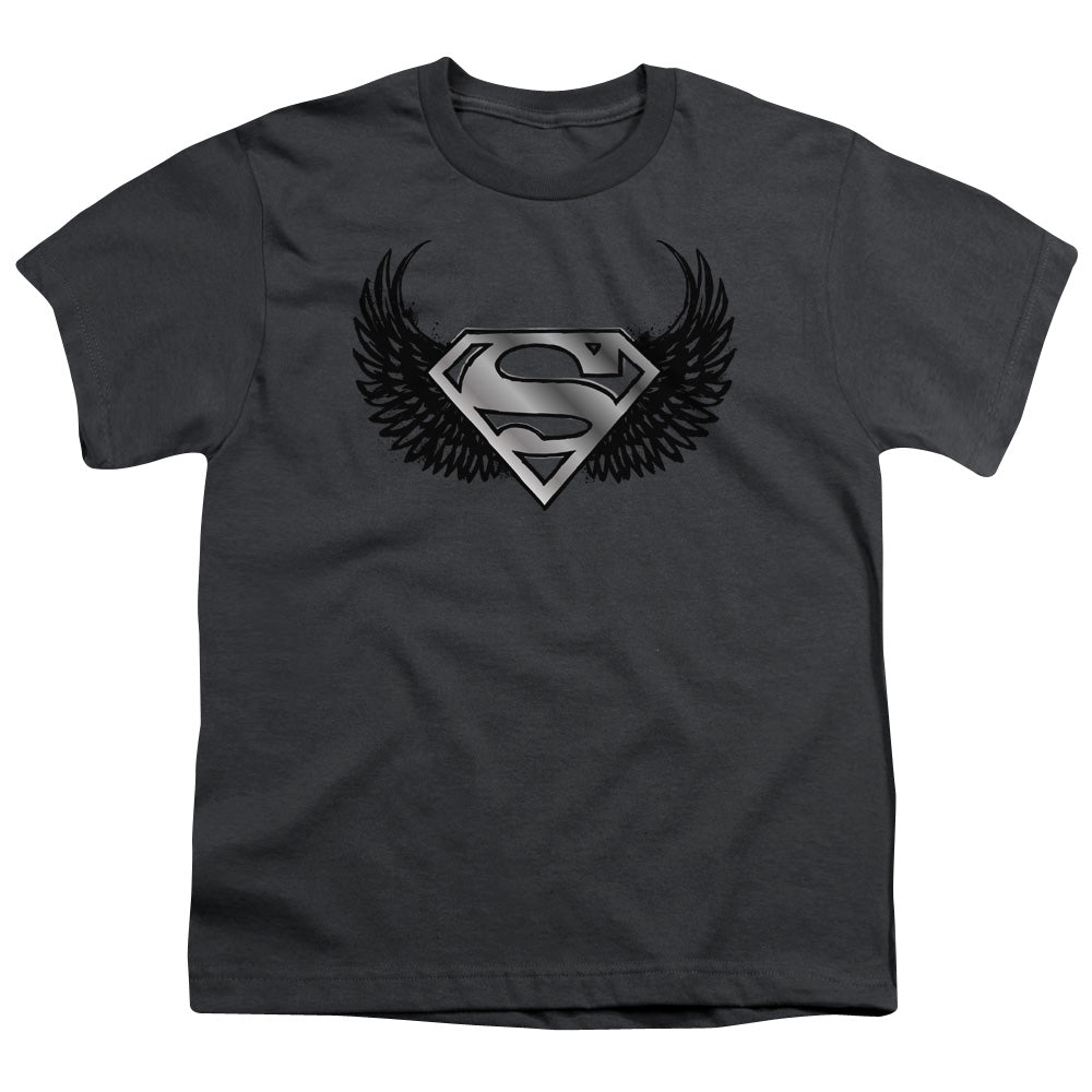 Superman - Dirty Wings - Short Sleeve Youth 18/1 - Charcoal T-shirt