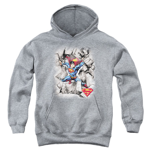 Superman - Break Through - Youth Pull-over Hoodie - Athletic Heather