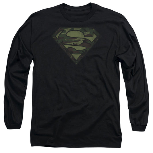 Superman - Camo Logo Distressed - Long Sleeve Adult 18/1 - Black T-shirt