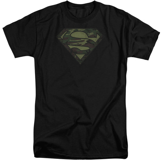 Superman - Camo Logo Distressed - Short Sleeve Adult Tall - Black T-shirt
