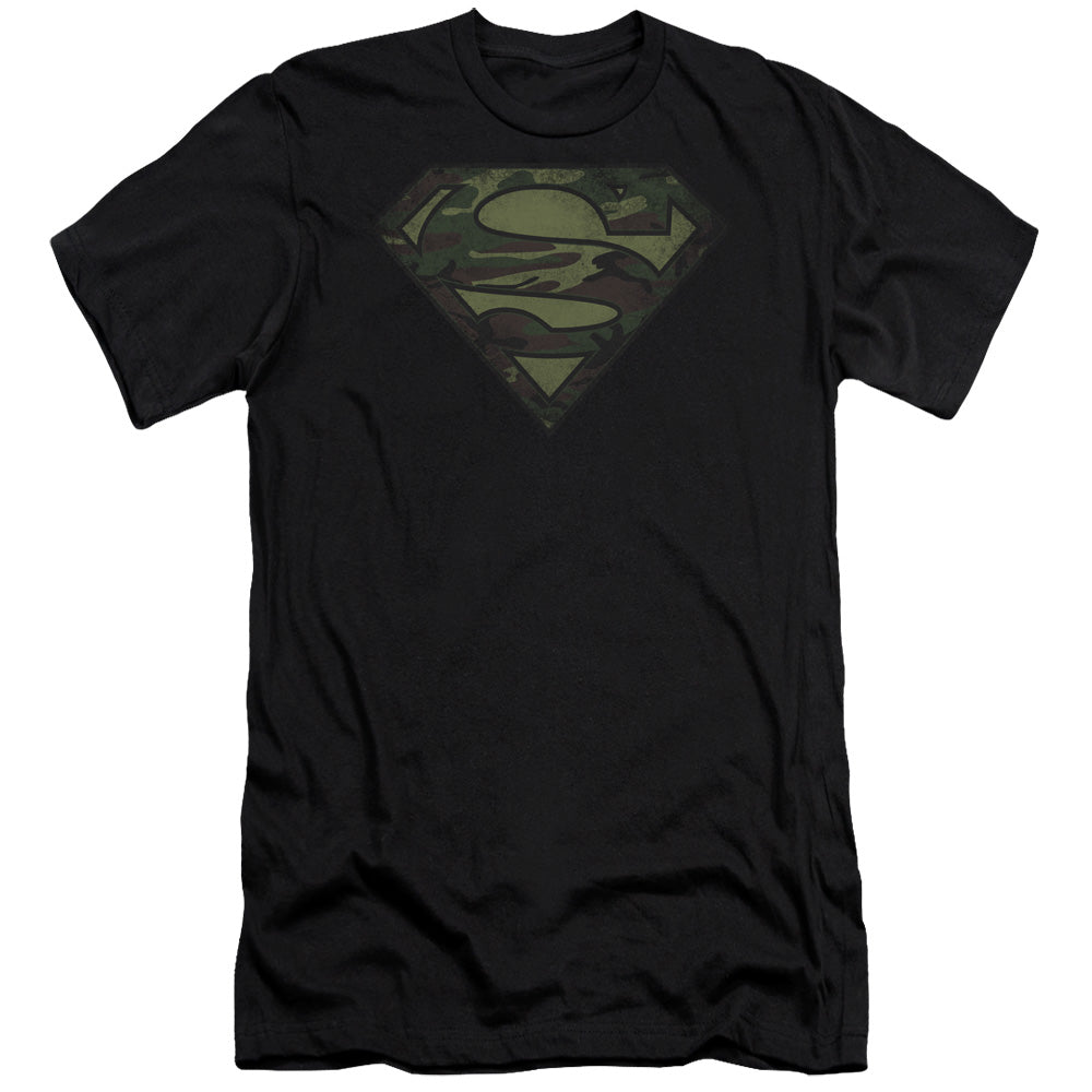 Superman - Camo Logo Distressed - Short Sleeve Adult 30/1 - Black T-shirt