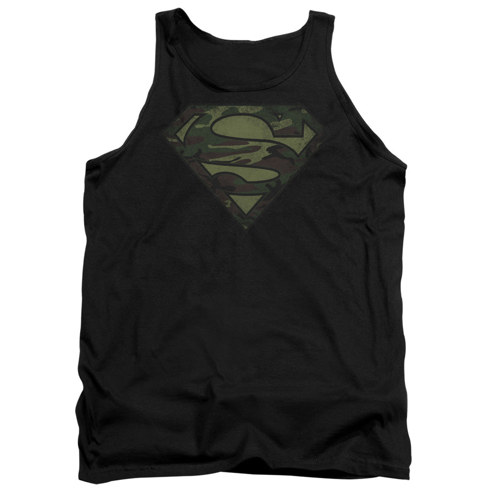 Superman - Camo Logo Distressed - Adult Tank - Black