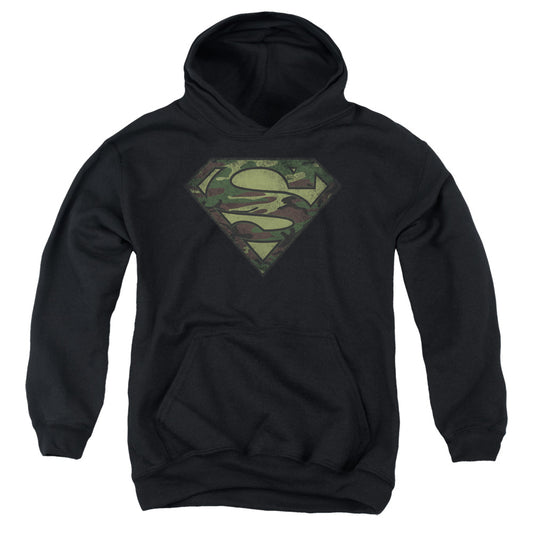 Superman - Camo Logo Distressed - Youth Pull-over Hoodie - Black