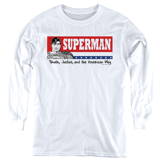 Superman - Superman For President - Youth Long Sleeve Tee - White