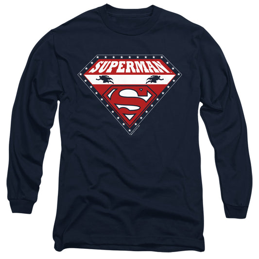 Superman - Superman For President - Long Sleeve Adult 18/1 - Navy T-shirt
