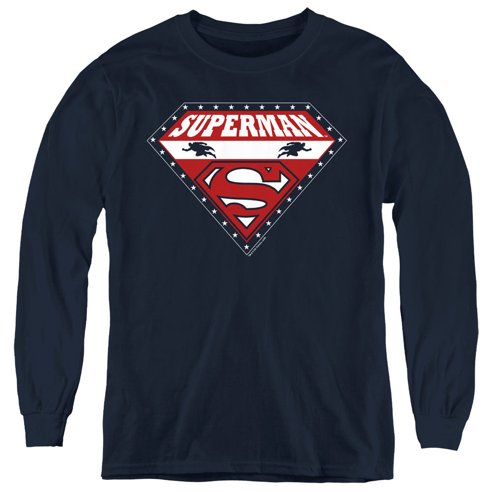 Superman - Superman For President - Youth Long Sleeve Tee - Navy