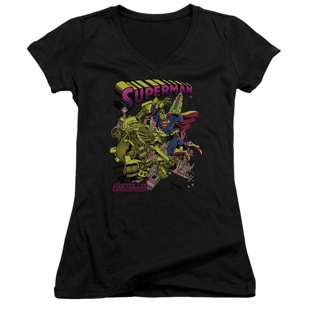 Superman - Versus Metallo Blacklight - Junior V-neck - Black