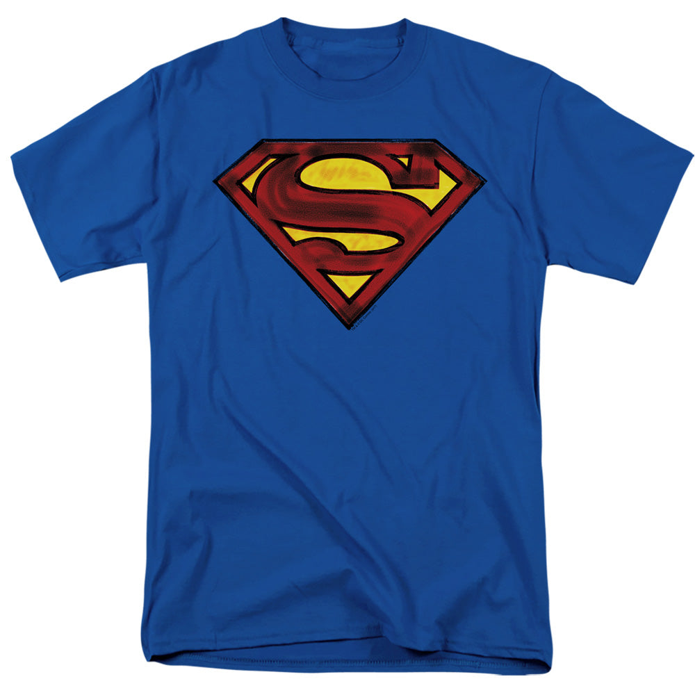 Superman - Charcoal Shield - Short Sleeve Adult 18/1 - Royal Blue T-shirt